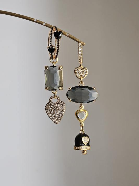 Orecchini cuori fumo nero e bell
