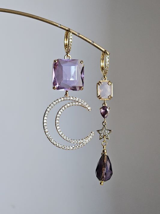 Orecchini luna glicine e viola