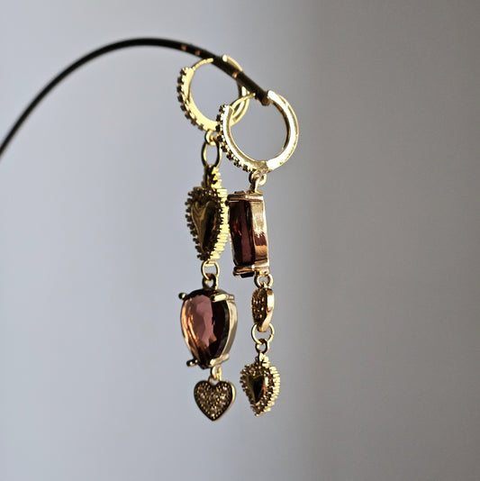 Orecchini cuore sacro strass e vino