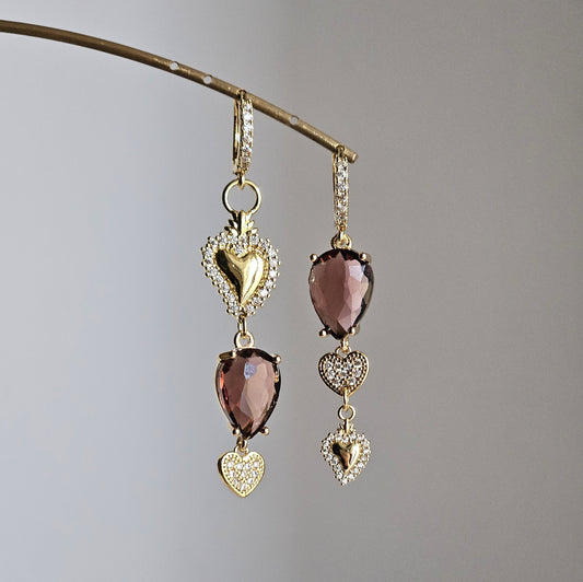 Orecchini cuore sacro strass e vino