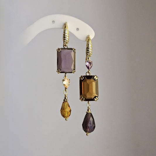 Orecchini strass ambra e melanzana