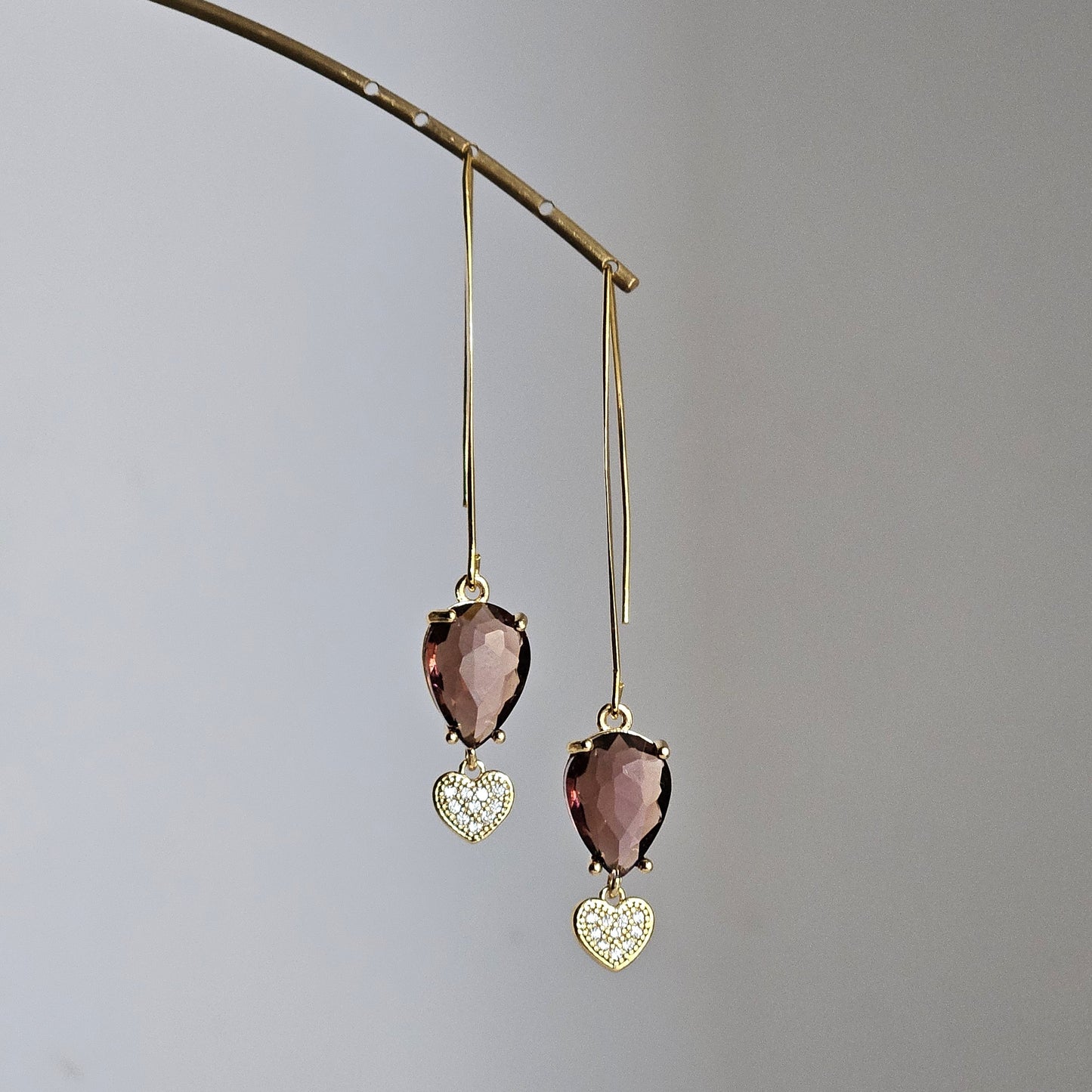 Orecchini goccia strass e cuore