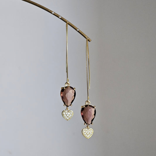 Orecchini goccia strass e cuore