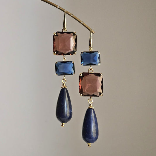 Orecchini strass Burgundy e blue