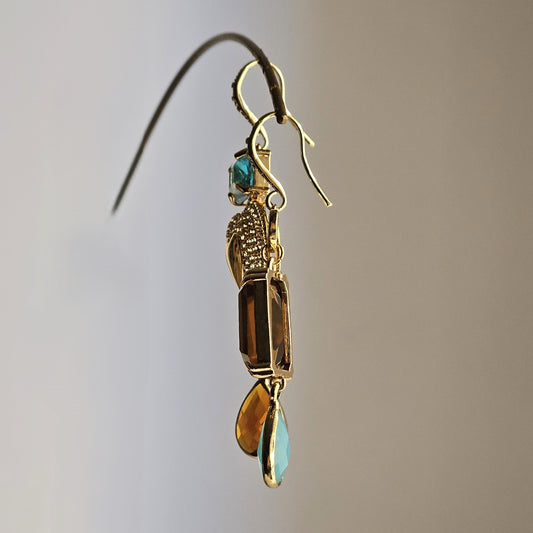 Orecchini cuore grande strass e caramello