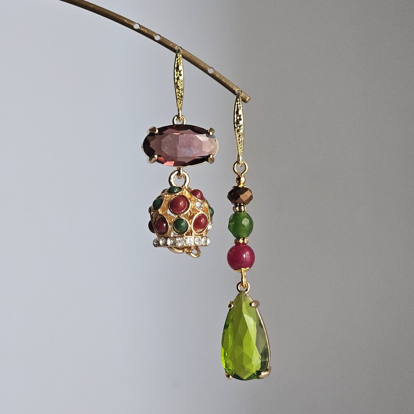 Orecchini strass vino verde e bell