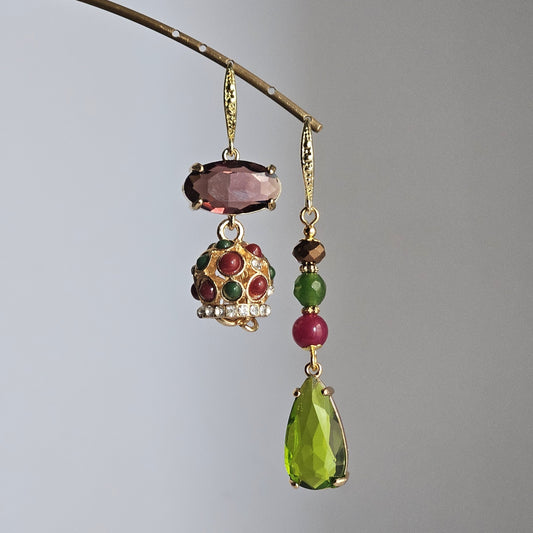 Orecchini strass vino verde e bell