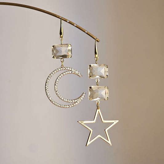 Orecchini stella luna strass e ghiaccio