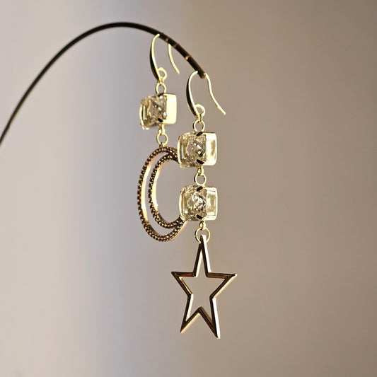 Orecchini stella luna strass e ghiaccio