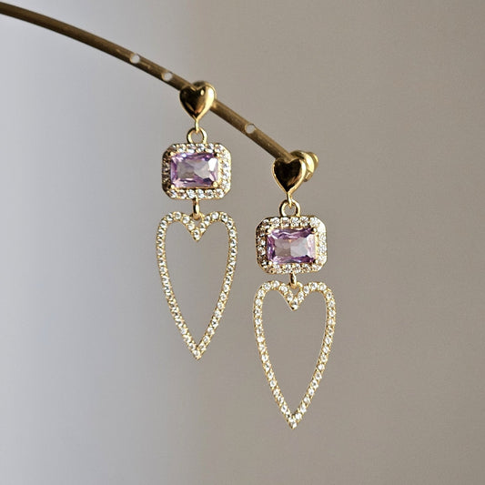 Orecchini cuore filo strass e glicine