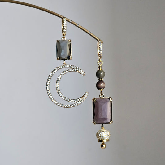 Orecchini fumo viola e strass