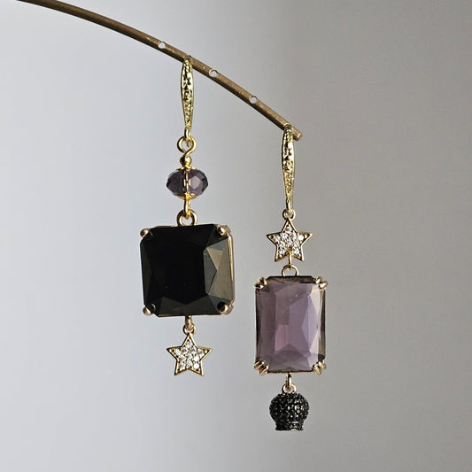 Orecchini strass viola nero e bell