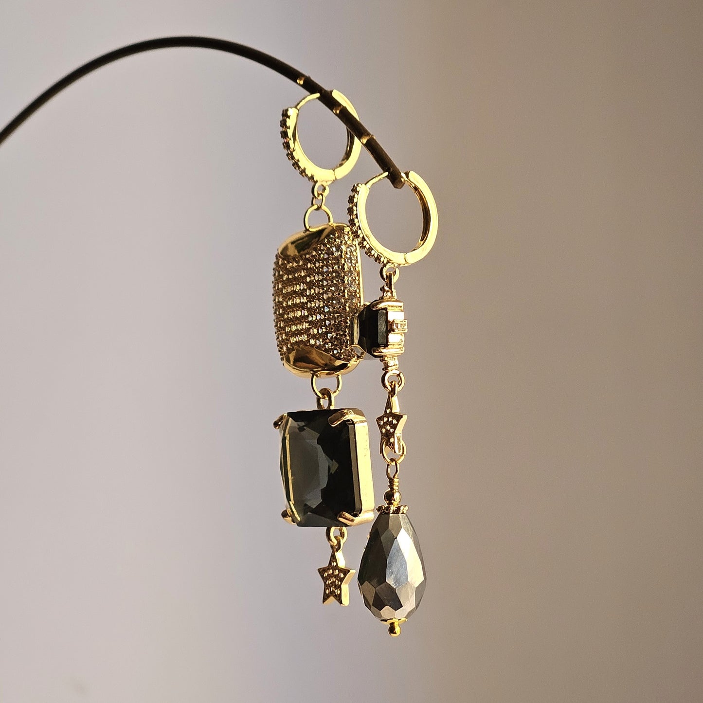 Orecchini Astra fumo e strass