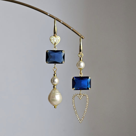 Orecchini cuori perle e blu