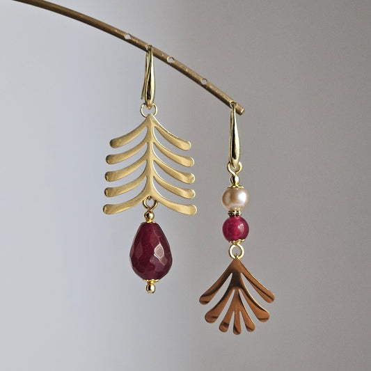 Orecchini felce amaranto perla - Contemporanea -