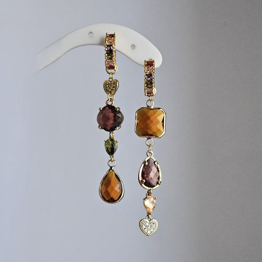 Orecchini Zehra strass ambra e vino - Due in uno -