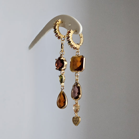 Orecchini Zehra strass ambra e vino - Due in uno -