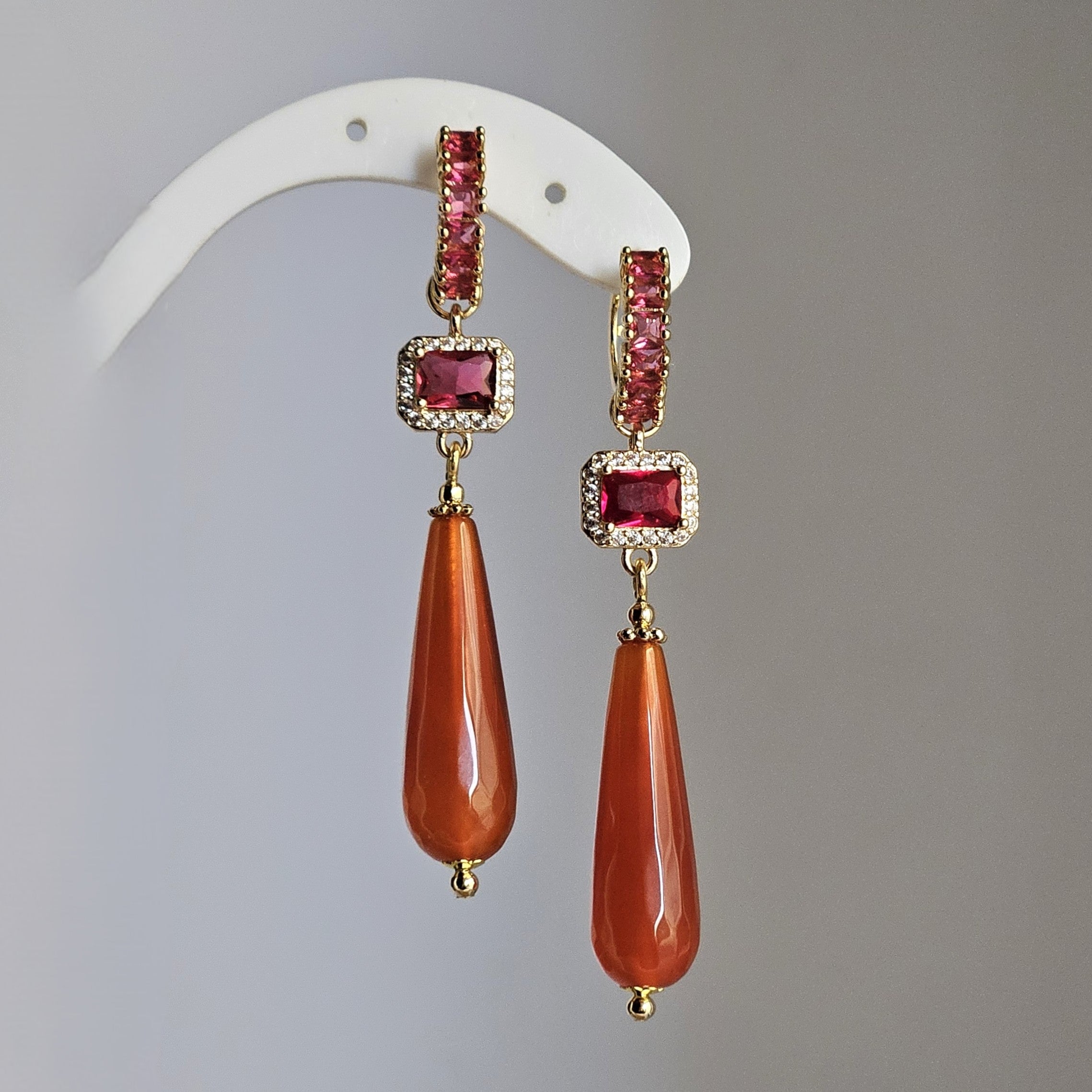 Orecchini strass amaranto e tangerine - Due in uno -