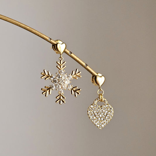 Orecchini cristallo di neve e cuore strass