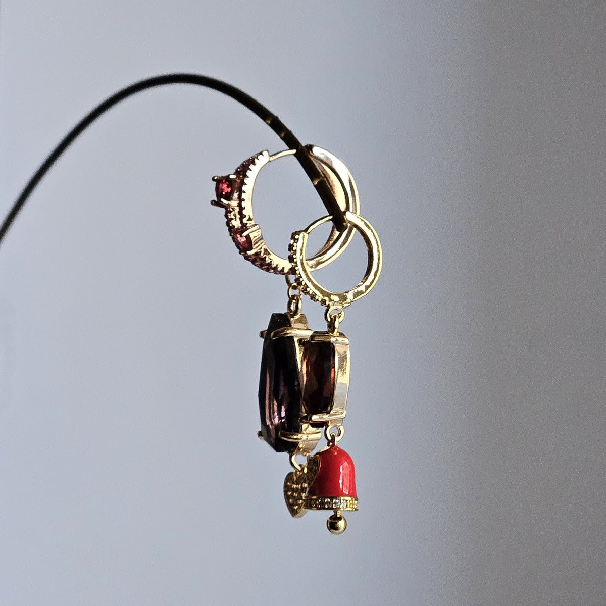 Orecchini strass viola vino e bell