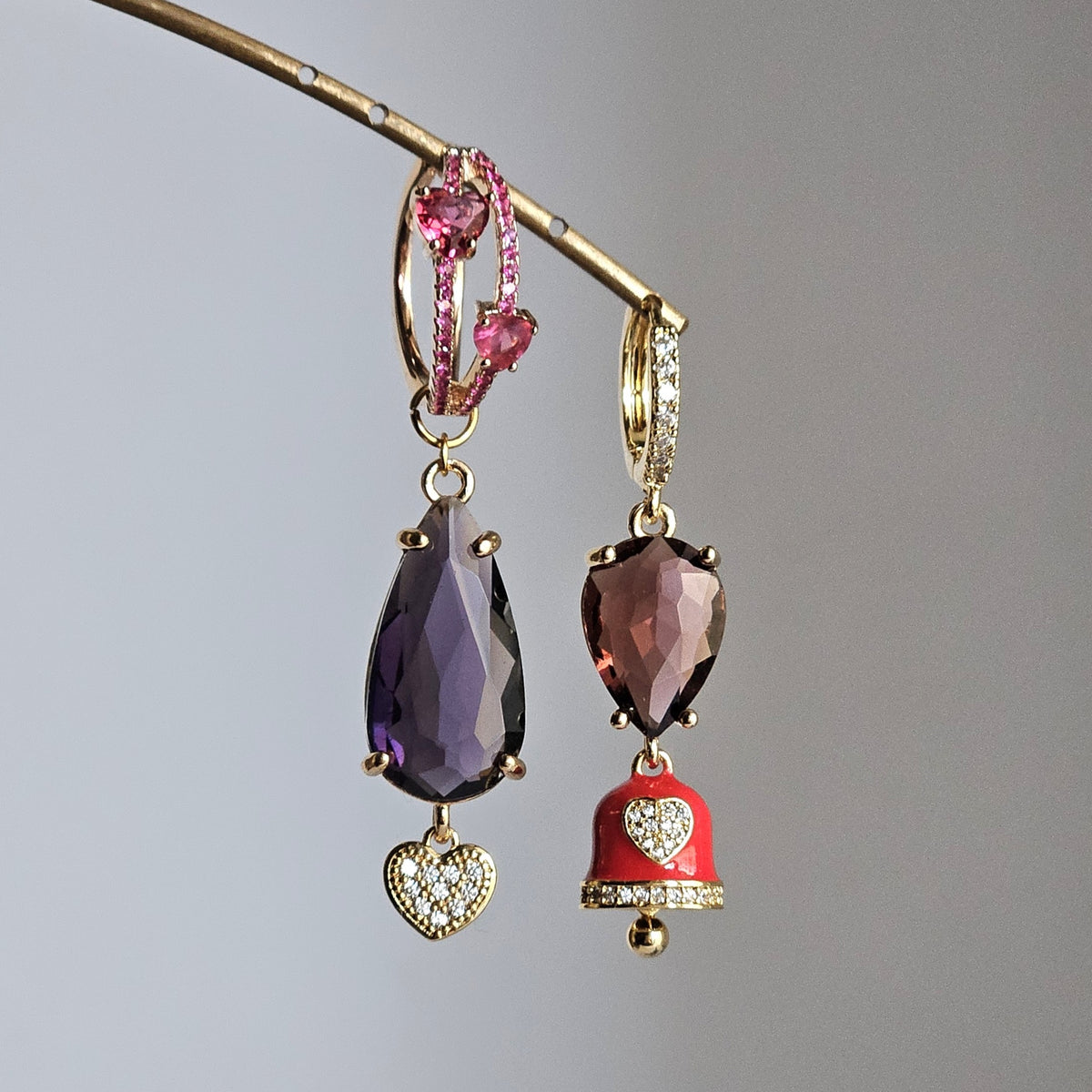 Orecchini strass viola vino e bell