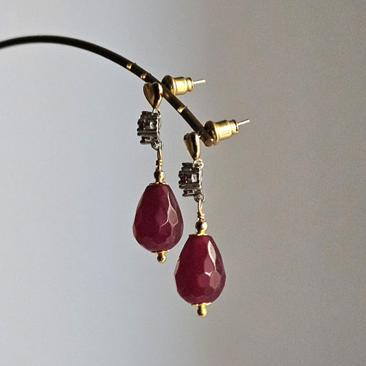 Orecchini strass amaranto e cuoricini