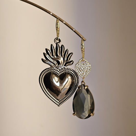 Orecchini cuore antracite e fumo