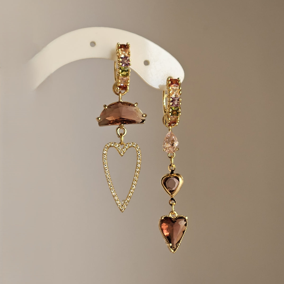 Orecchini strass vino e cuori - Due in uno -