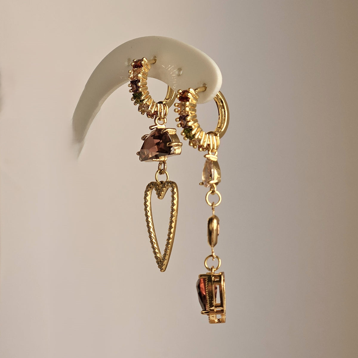 Orecchini strass vino e cuori - Due in uno -
