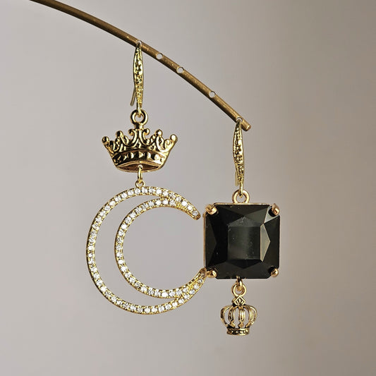 Orecchini corone luna strass e nero