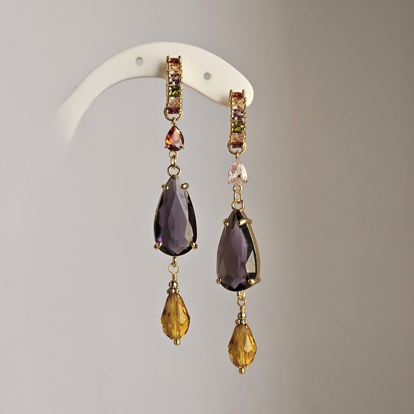 Orecchini strass viola e ambra - Due in uno -