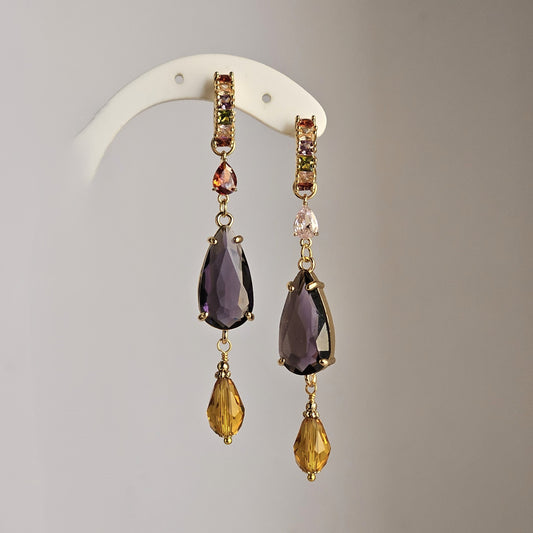 Orecchini strass viola e ambra - Due in uno -