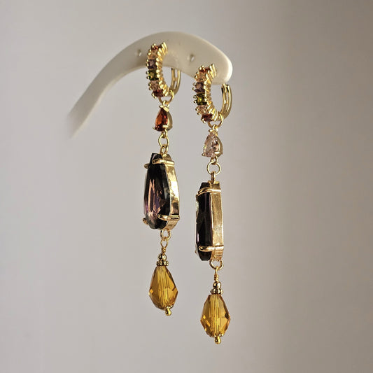 Orecchini strass viola e ambra - Due in uno -