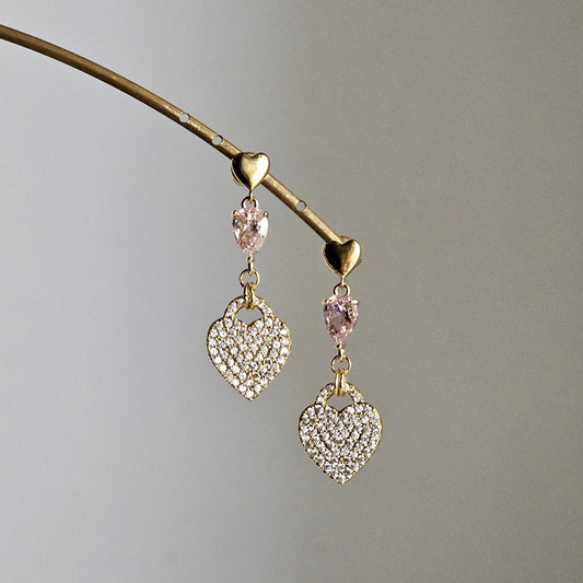 Orecchini cuore su cuore e rosa
