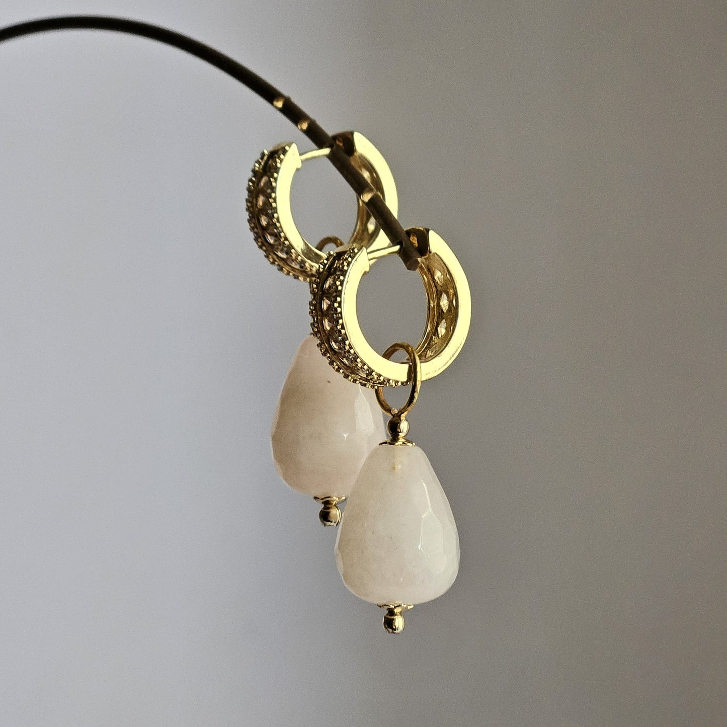 Orecchini fascia strass e goccia rosa -Due in uno-