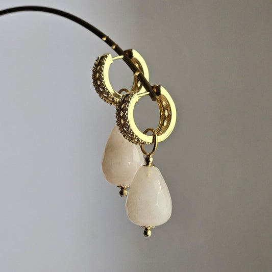Orecchini fascia strass e goccia rosa -Due in uno-