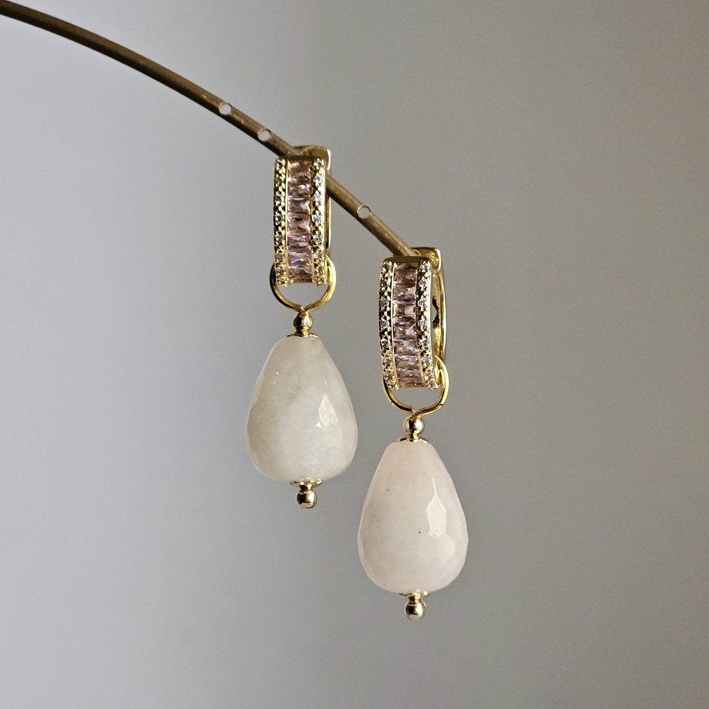 Orecchini fascia strass e goccia rosa -Due in uno-