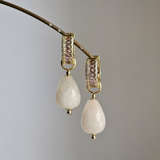 Orecchini fascia strass e goccia rosa -Due in uno-