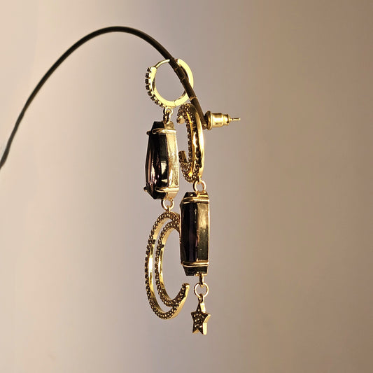 Orecchini lune strass e gocce mirtillo