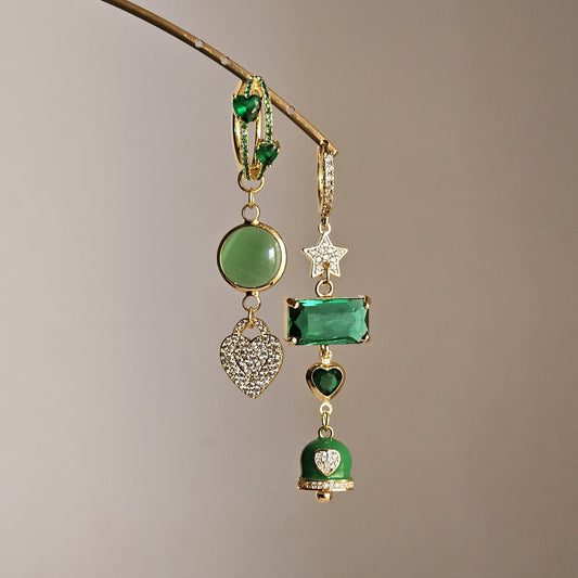 Orecchini cuori smeraldo e bell