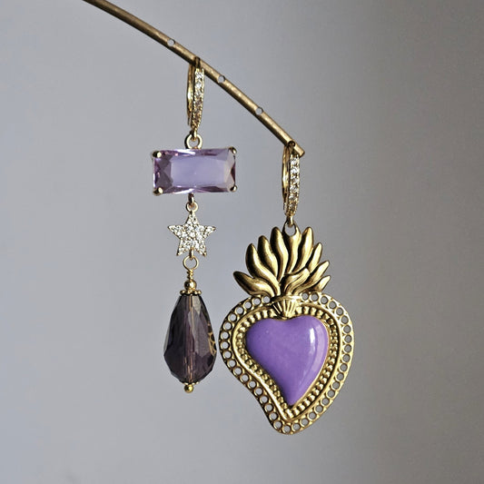 Orecchini cuore sacro glicine e viola