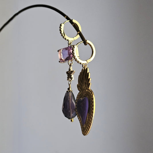 Orecchini cuore sacro glicine e viola