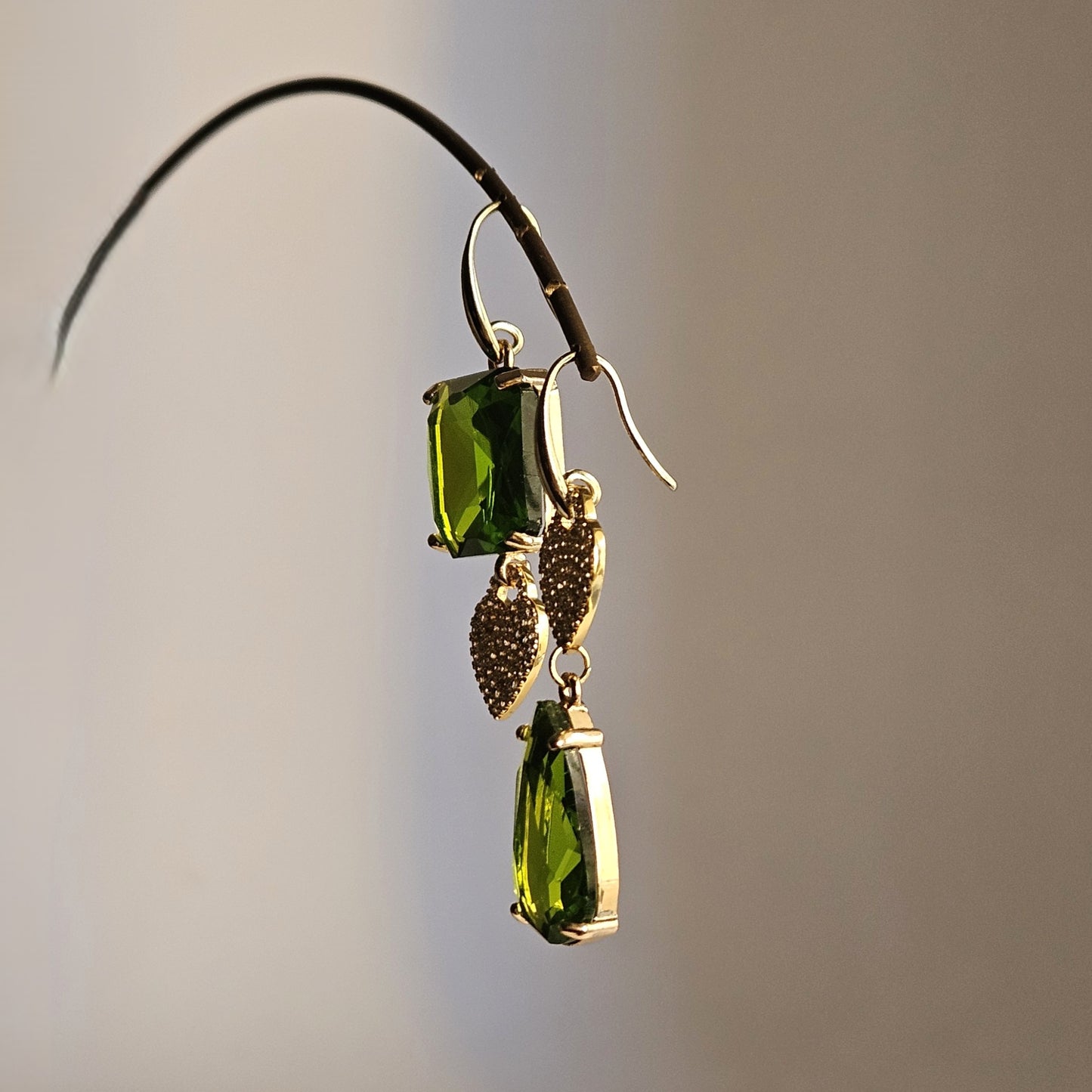 Orecchini cuori strass e verde kiwi