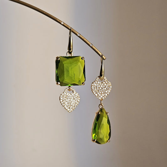 Orecchini cuori strass e verde kiwi