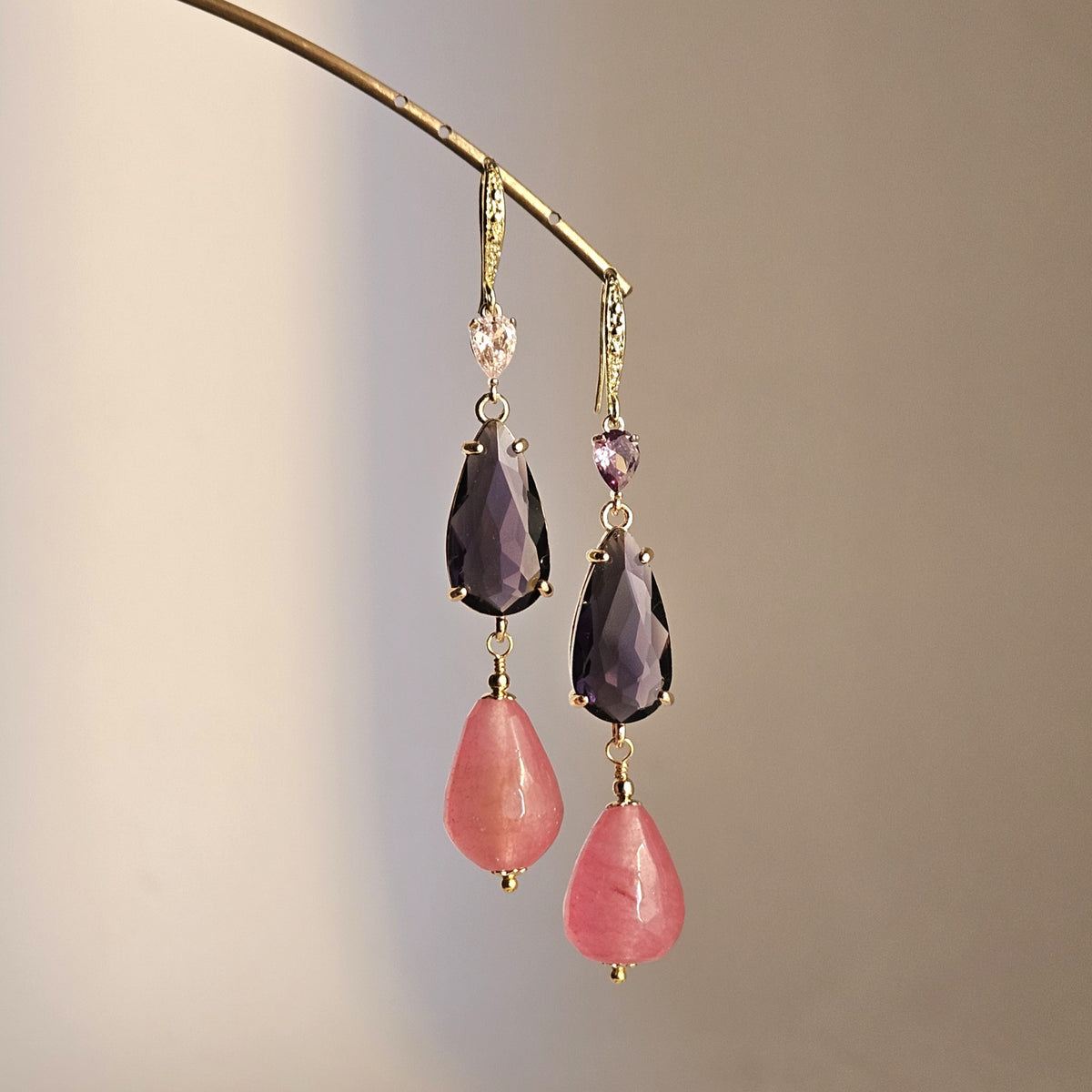 Orecchini strass rosa viola e melograno