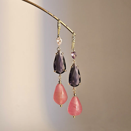 Orecchini strass rosa viola e melograno