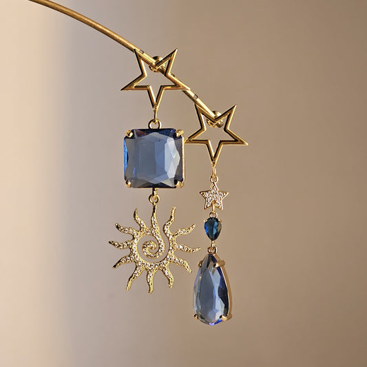 Orecchini stelle sole e strass blu