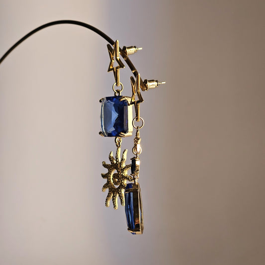 Orecchini stelle sole e strass blu