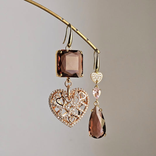 Orecchini cuore strass LOVE e vino