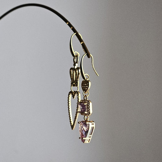 Orecchini cuori strass glicine e corona